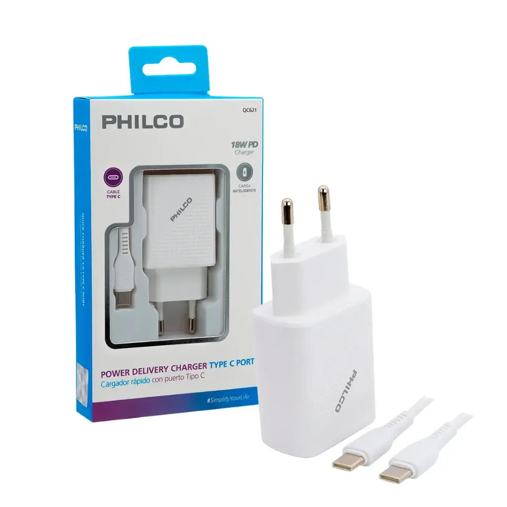 Cargador Philco tipo C qualcom con puerto tipo C 18W